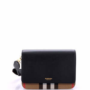 Burberry Small Mackford Shoulder Bag Leather and House Check Canvas